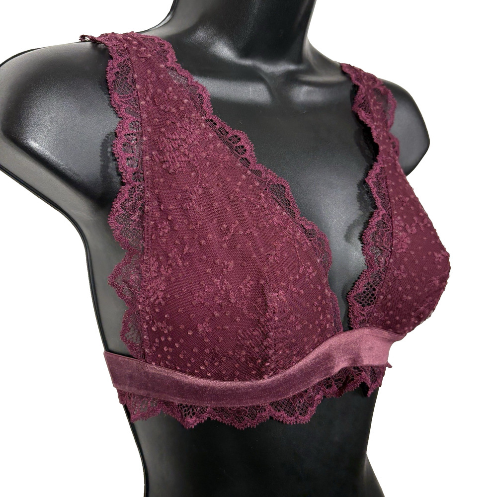 Victoria's Secret Bralette Velour Lace Burgundy Plum Purple Medium Velvet Bra